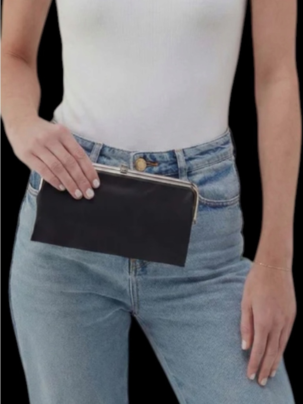 HOBO Black Leather Kiss-Lock Wristlet Clutch